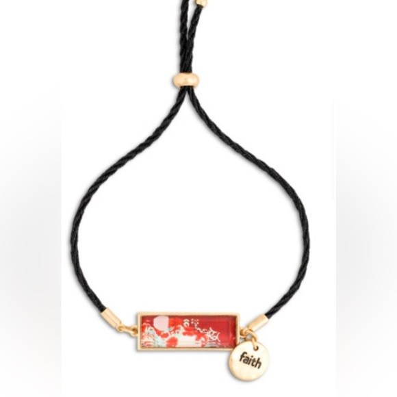 ArtGifting Bracelet-Floral Stripes Faith Gold tone and Red Bracelet Faith - Picture 1 of 3